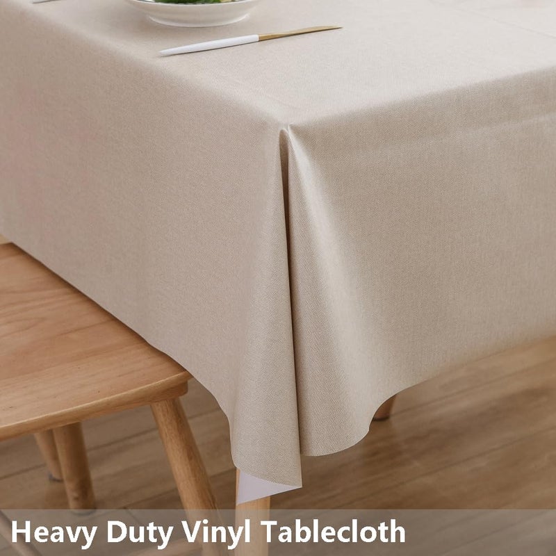 TruDelve Heavy Duty Vinyl Tablecloth Beige Plastic Table Cloth Rectangle Table Wipeable Waterproof PVC Tablecloths Rectangular (54'' x 72'', Pure Beige) - Image 2